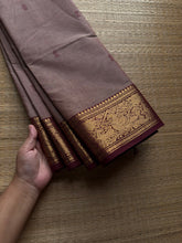 RF799 Biscuit with brown combination Kanchi cotton saree with Vanasingaram border & handmade thread buttas