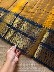 RF1366 Mustard with black ~ Kanchi Cotton Rettapet border Kanchi cotton