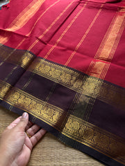 RF805 Reddish maroon with brown combination gap border Kanchi cotton saree