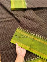 RF127 Brown with Green Combination Vintage Podi Kattam Kanchi Cotton Saree