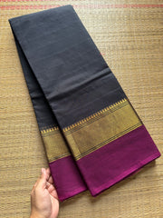RF279 Black Kanchi Cotton saree with contrast magenta pink border
