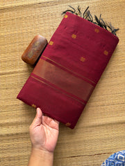RF328 Monotone maroon shade Maheswari semi silk cotton saree