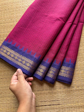 RF263 Magenta pink with Royal blue combination Podi Kattam Kanchi cotton saree with small border
