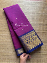 Dark Magenta Pink With Dark Royal Blue Shade Kanchi Cotton Saree With Handmade Thread Buttas