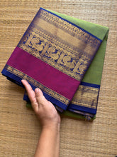 Dual tone green shade Kanchi cotton saree with contrast big Zari border