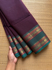 RF1060 Dual tone wine with teal green shade Kanchi cotton saree