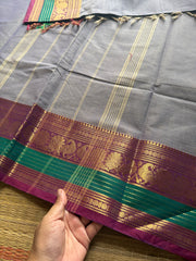 RF340 Greyish Ice blue shade Kanchi cotton saree with silk saree inspired Zari border