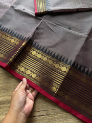 RF752 Grey shade Kanchi cotton saree with handmade thread buttas