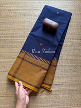 RF12 Blue with mustard Shade Soft Kanchi Cotton Saree with handmade thread buttas - RF12