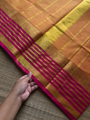 RF1075 Mango shade with pink combination Kanchi cotton saree