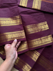 RF502 Deep maroon Kanchi cotton saree with Rettapet Annam pattern border