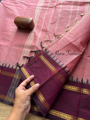 RF57 Dual tone Onion pink shade with contrast dark purple vintage border Podi Kattam Kanchi cotton saree