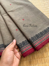 RF128 Grey Shade Kanchi Cotton Saree With small contrast thread border & handmade thread butts