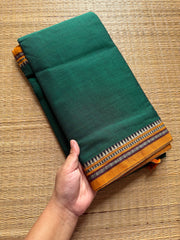 RF456 Green with mustard combination Mercerised Narayanpet cotton saree with small thread border
