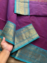 RF324 Silk saree inspired Kanchi cotton saree with Magenta Pink & sky blue combination Annam & elephant pattern Zari border