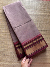 RF187 Biscuit shade with contrast maroon medium size border Kanchi cotton saree