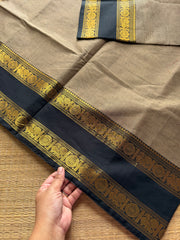 RF471 Grey with black combination shade Kanchi cotton saree with Annam pattern gap border