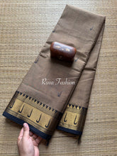 RF45 Biscuit & Grey dual tone shade with black combination paithani border Kanchi cotton saree with handmade thread buttas