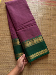 RF435 Grape shade with contrast green combination Kanchi cotton saree
