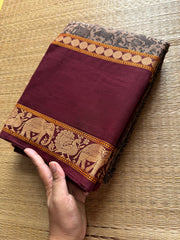 RF561 Premium & Exclusive Vanasingaram Kanchi Cotton saree ~ Biscuit with brown