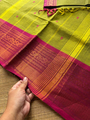 RF894 Kanchi cotton saree with handmade thread buttas ~ Green shade