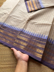 RF532 Half white with light lavender Combination Kanchi Cotton Saree With Stripped pattern
