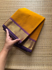 RF283 Mustard yellow shade with purple combination Kanchi cotton saree