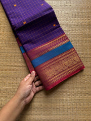 RF1239 Purple & blue mixed shade ~ vintage Kattam Kanchi cotton saree with handmade thread buttas