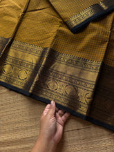 RF867 Vintage Kattam / Checks ~ Mustard yellow with black combination Kanchi cotton saree