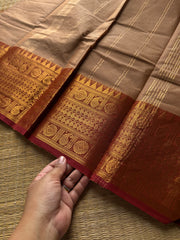 RF813 Beige shade Kanchi cotton saree with contrast mango pattern Zari border
