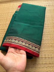 Green Narayanpet Mercerised Cotton Saree With Small Contrast Border