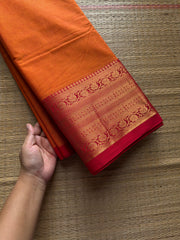 RF1085 Orange shade ~ One side border Kanchi cotton saree