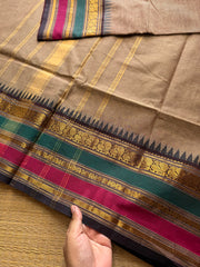 RF336 Grey shade Kanchi cotton saree with multi color varisaipet border