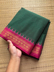 RF265 Green with pink combination Podi Kattam Kanchi cotton saree with small border