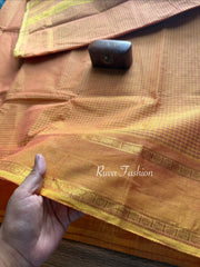 RF92 Monotone Yellow & Gold shade mixed Vintage Podi Kattam / small checks Kanchi cotton saree -RF92