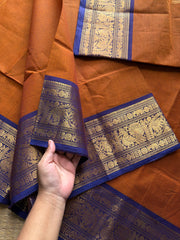 RF384 Dual tone Rust orange with violet combination Kanchi cotton saree