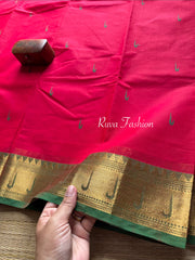 RF46 Red & green combination paithani border Kanchi cotton saree with handmade thread buttas