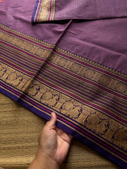 RF909 Lavender ~ Soft Thread border Kanchi cotton saree with small stripped lines pattern