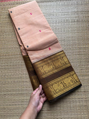 Cream Shade Kanchi Cotton Saree With Handmade Thread Buttas