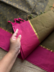 RF1107 Negamam Pure Cotton Saree ~ Green gram shade