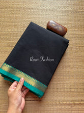 RF84 Black with blue combination small zari border Kanchi cotton saree
