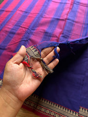 RF869 Blue and purple mixed dual tone shade Mercerised Narayanpet cotton saree with small thread border