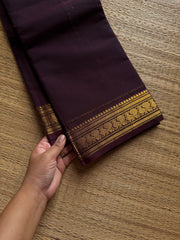 RF1303 Monotone coffee brown small border Kanchi cotton saree