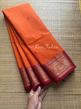 Orange with Maroon combination Kanchi cotton saree with vanasingaram border and handmade thread buttas