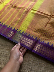 RF921 Mango shade with purple ~ Vintage Podi Kattam Kanchi cotton saree with small border