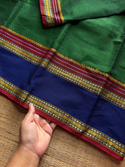 RF1310 Green Mercerised soft Narayanpet cotton saree with vintage gap border