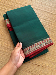 RF229 Green Narayanpet cotton saree with small contrast border