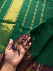 RF562 Dark Peacock green shade Kanchi cotton saree with contrast Zari border