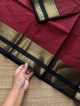 RF1150 Reddish maroon with black combination Kanchi cotton saree with medium size border