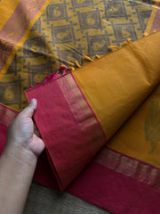 RF1110 Negamam Pure Cotton Saree ~ Mustard Yellow